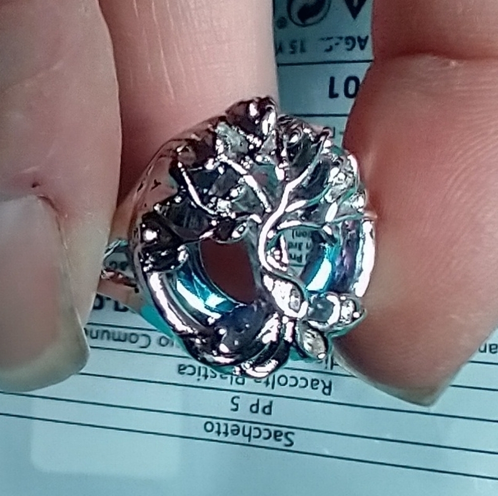 Silvertone colorful tree of life ring